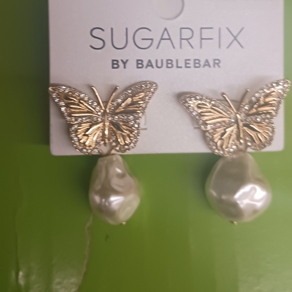 SUGARFIX by BAUBLEBAR Crystal Wings Butterfly & Pearl Drop Earrings.  Beautiful - Picture 2 of 2